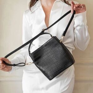 A O T A All Of The Above Elena Croc Leather Print Bucket Bag Womens Casual Purse